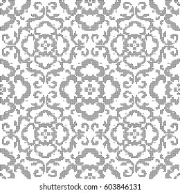 Halftone round black seamless background curve spiral cross flower vine