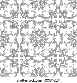 Halftone round black seamless background curve spiral cross flower vine