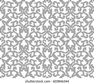 Halftone round black seamless background spiral curve vine flower