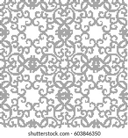 Halftone round black seamless background spiral curve cross vine frame