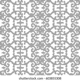 Halftone round black seamless background curve spiral chain flower