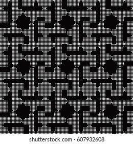 Halftone round black seamless background star spiral geometry