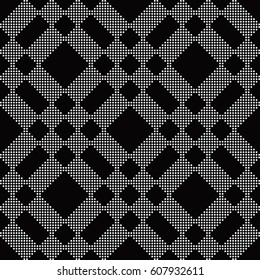 Halftone round black seamless background diamond check square