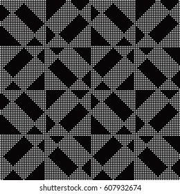 Halftone round black seamless background triangle geometry square