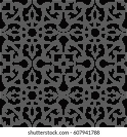 Halftone round black seamless background flower curve cross
