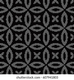 Halftone round black seamless background round cross geometry