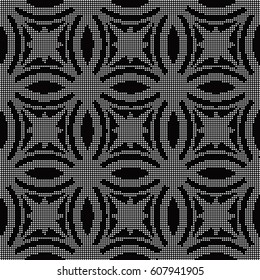 Halftone round black seamless background round cross geometry star