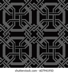 Halftone round black seamless background octagon frame cross geometry