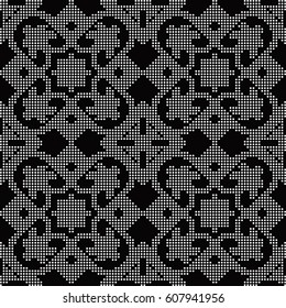 Halftone round black seamless background square check cross