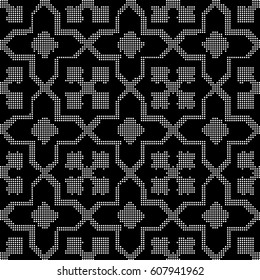 Halftone round black seamless background cross geometry star