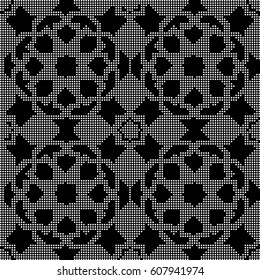 Halftone round black seamless background star cross geometry