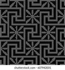 Halftone round black seamless background spiral cross line geometry