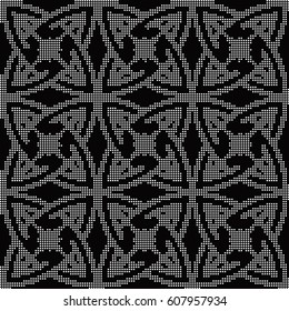 Halftone round black seamless background round cross star chain