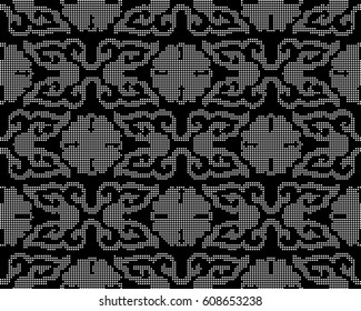 Halftone round black seamless background round curve cross flower