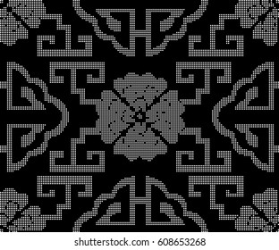 Halftone round black seamless background spiral ladder flower