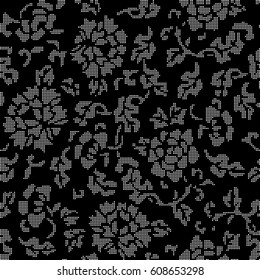 Halftone round black seamless background botanic flower leaf