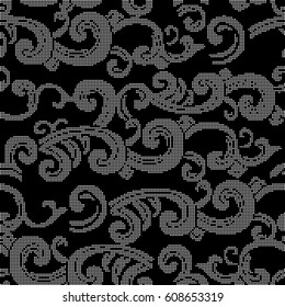 Halftone round black seamless background spiral curve wave cloud