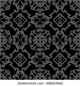Halftone round black seamless background spiral curve chain flower