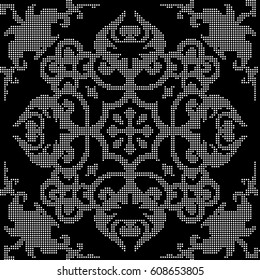 Halftone round black seamless background spiral cross vine flower
