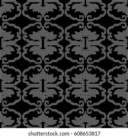 Halftone round black seamless background botanic spiral curve cross frame