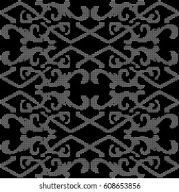 Halftone round black seamless background check cross spiral chain