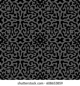 Halftone round black seamless background spiral curve cross kaleidoscope