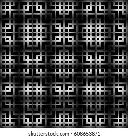 Halftone round black seamless background square spiral cross check geometry