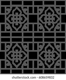 Halftone round black seamless background square curve vine cross