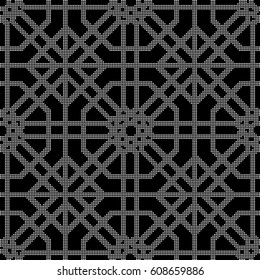 Halftone round black seamless background octagon check cross tracery