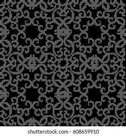Halftone round black seamless background spiral curve cross vine frame