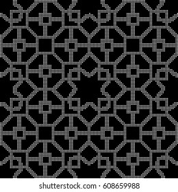 Halftone round black seamless background polygon square star cross lattice