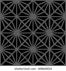 Halftone round black seamless background star diamond check cross flower