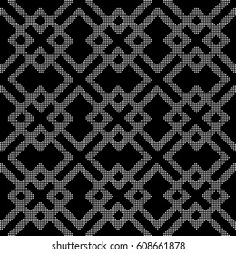 Halftone round black seamless background square check cross tracery
