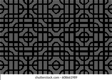 Halftone round black seamless background round square cross geometry