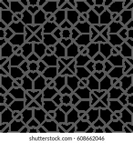Halftone round black seamless background cross check geometry kaleidoscope