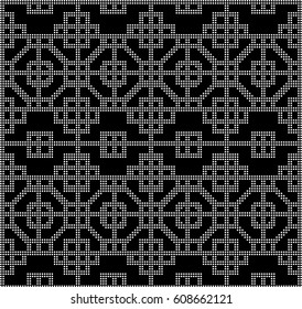 Halftone round black seamless background octagon square cross Chinese lattice