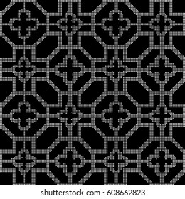 Halftone round black seamless background cross flower octagon cross geometry