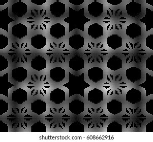Halftone round black seamless background star geometry cross polygon