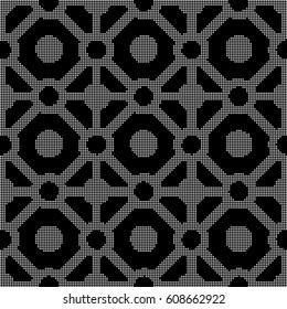 Halftone round black seamless background round square check cross frame