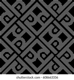 Halftone round black seamless background cross spiral frame check