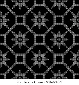 Halftone round black seamless background polygon square cross flower
