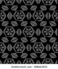 Halftone round black seamless background polygon cross triangle flower