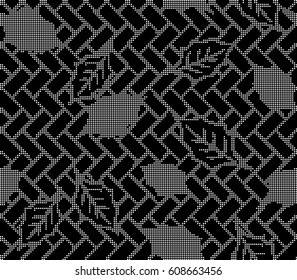 Halftone round black seamless background nature leaf geometry square cross
