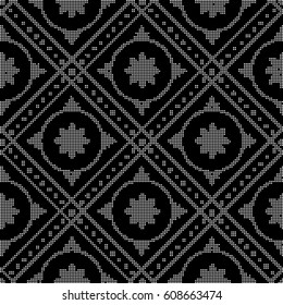 Halftone round black seamless background round check dot line flower