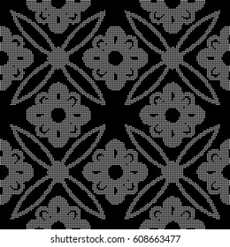 Halftone round black seamless background cross round flower