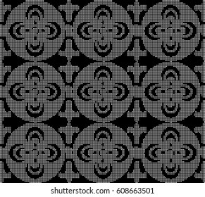 Halftone round black seamless background round cross curve flower