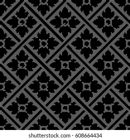 Halftone round black seamless background cross check curve flower