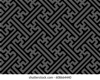 Halftone round black seamless background Chinese spiral cross tracery