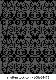 Halftone round black seamless background spiral curve cross flower leaf