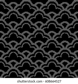 Halftone round black seamless background curve line scale